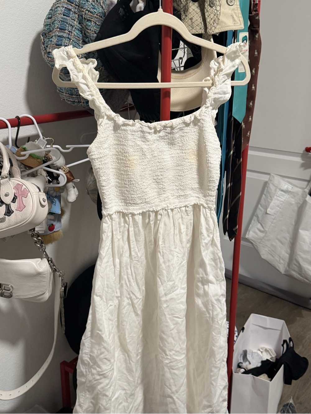 Aritzia Wilfred White Smocked Mini Dress